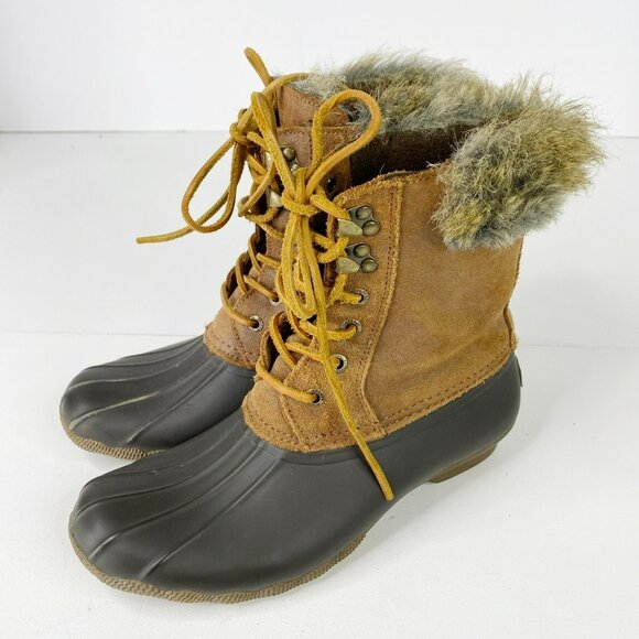 Sperry Topsider Duck Boots Womens Size 8 Brown Faux Fur Ankle Booties - Picture 3 of 7